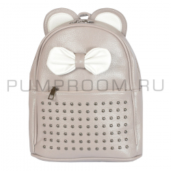 Серо/бежевый кожаный рюкзак с клепками Leather Mini Backpack Mouse Ear Beige