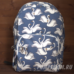 Синий тканевый рюкзак Лебеди Backpack Swans Blue