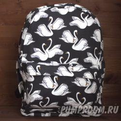 Чёрный тканевый рюкзак Лебеди Backpack Swans Black
