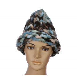 Разноцветная зимняя шапка "Крупная вязка" Beanie Large Viscous Coffee blue