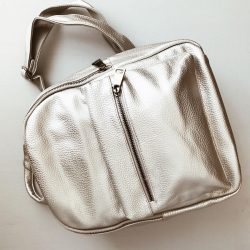 Серебряный кожаный женский рюкзак Backpack Silver Leather 2018
