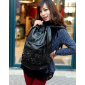 Чёрный кожаный женский рюкзак Backpack Black Paillette Leather