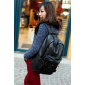 Чёрный кожаный женский рюкзак Backpack Black Paillette Leather