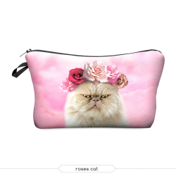 Косметичка-пенал на молнии "Кот с цветами" Cosmetic Bag Roses Cat 3D