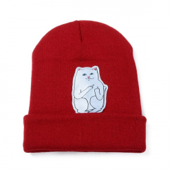 Красная зимняя шапка с кошечкой показывающей F*CK Beanie Ripndip Nermal Red
