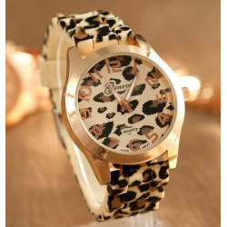Леопардовые силиконовые женские часы Geneva Leopard Cream Watch