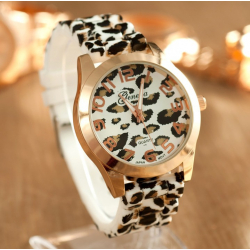 Леопардовые силиконовые женские часы Geneva Leopard White Watch