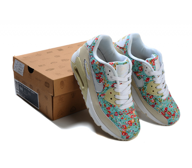 Цветочные бирюзовые женские кроссовки Nike Air Max 90 Flower Mint 